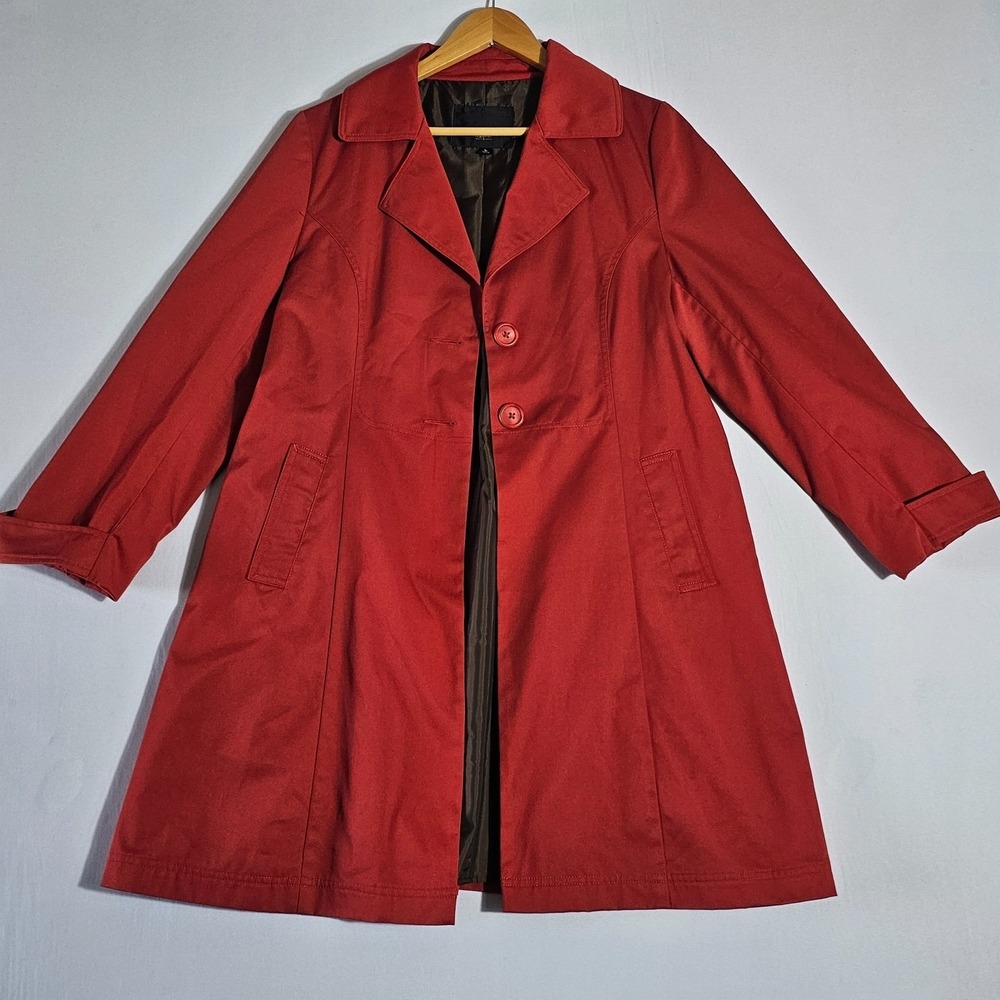 Mossimo Womens Trench Coat Large Vibrant Red Cotton Lined Single Breasted Outer